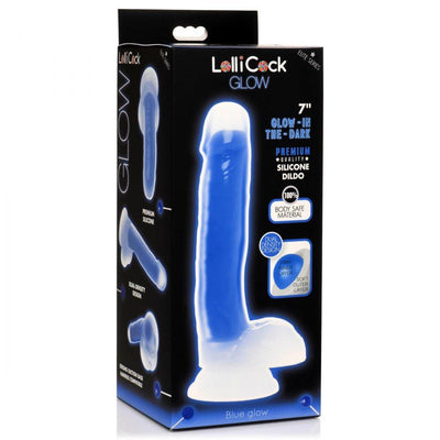 7 Inch Glow-in-the-Dark Silicone Dildo with Balls - Blue - The Dildo Hub