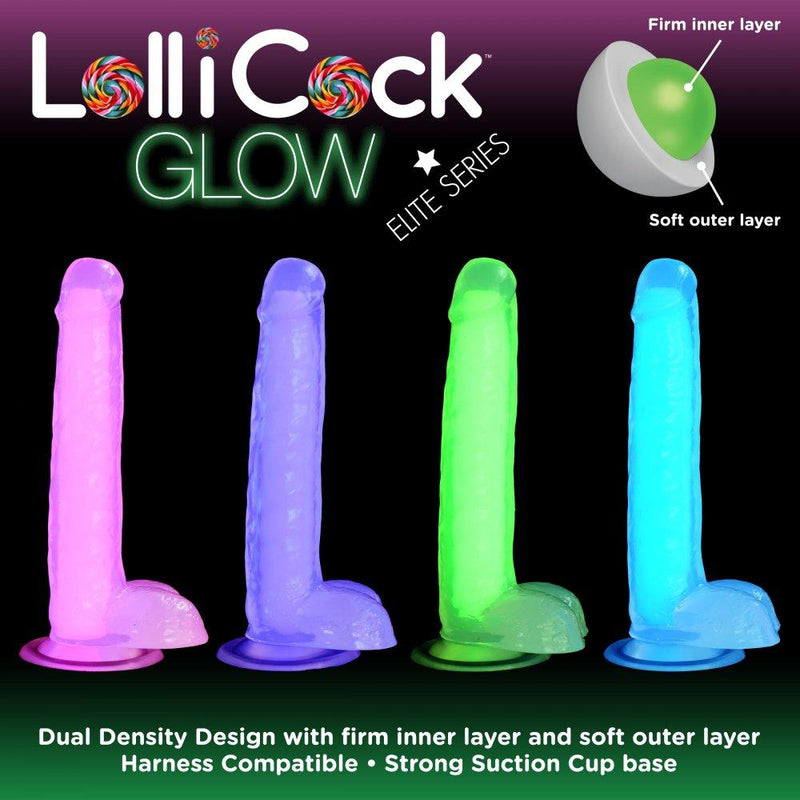 7 Inch Glow-in-the-Dark Silicone Dildo with Balls - Blue - The Dildo Hub