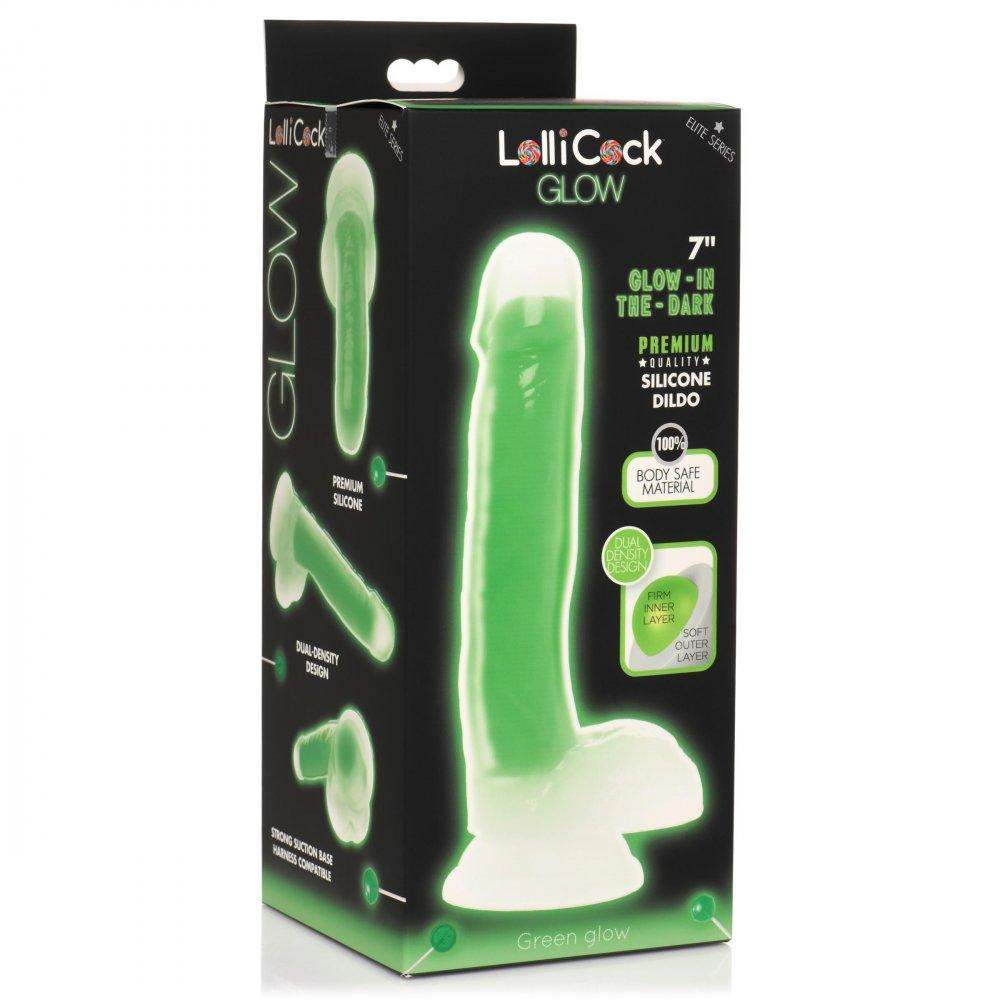 7 Inch Glow-in-the-Dark Silicone Dildo with Balls - Green - The Dildo Hub