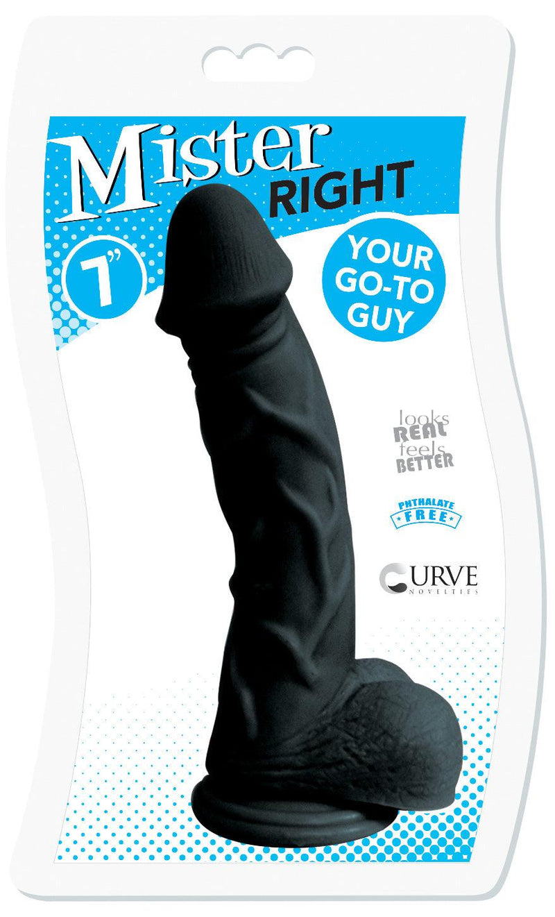 7 Inch Mister Right Realistic Dildo - Black - The Dildo Hub