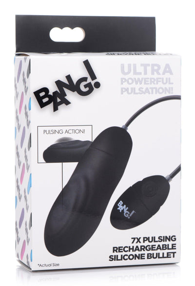 7X Pulsing Rechargeable Silicone Vibrator - Black - The Dildo Hub