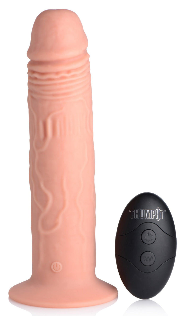 7X Remote Control Vibrating and Thumping Dildo - Light - The Dildo Hub