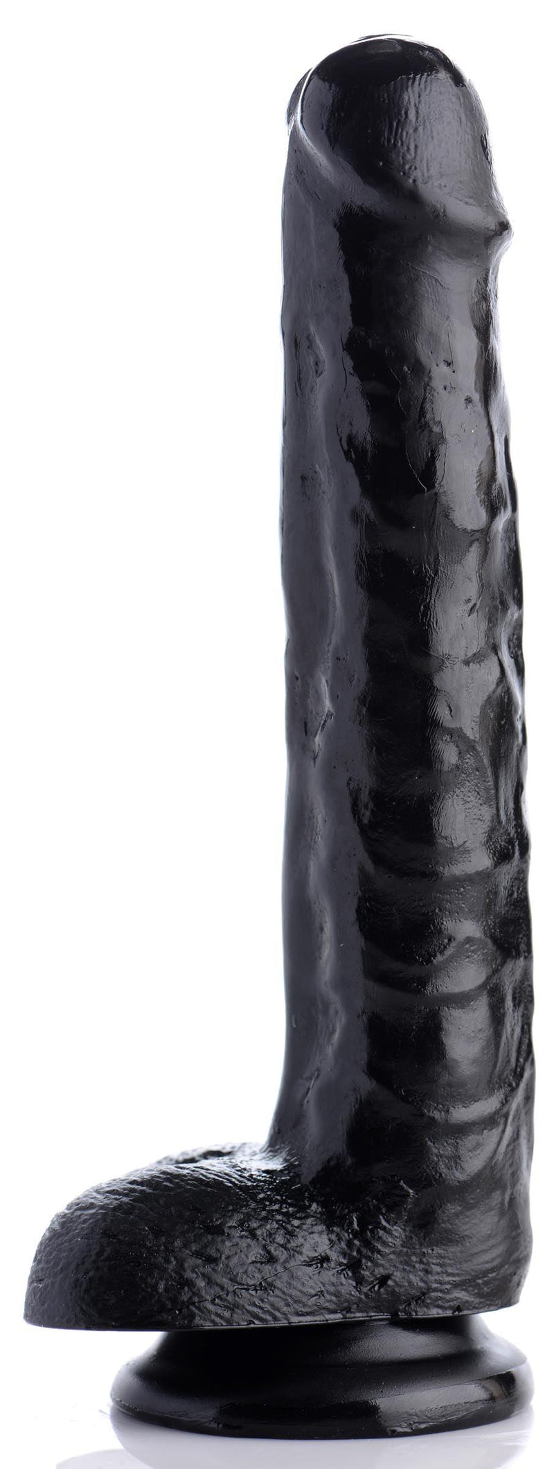 8 Inch Slim Realistic Dildo with Balls- Black - The Dildo Hub