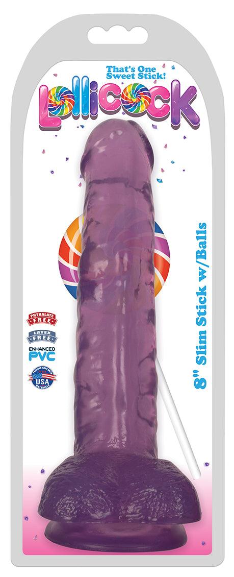 8 Inch Slim Stick with Balls Grape Ice Dildo - The Dildo Hub