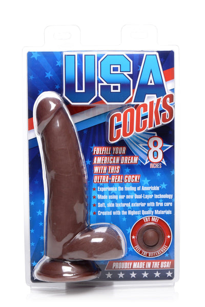 8 Inch Ultra Realistic Dual Layer Suction Cup Dildo- Dark Skin Tone - The Dildo Hub