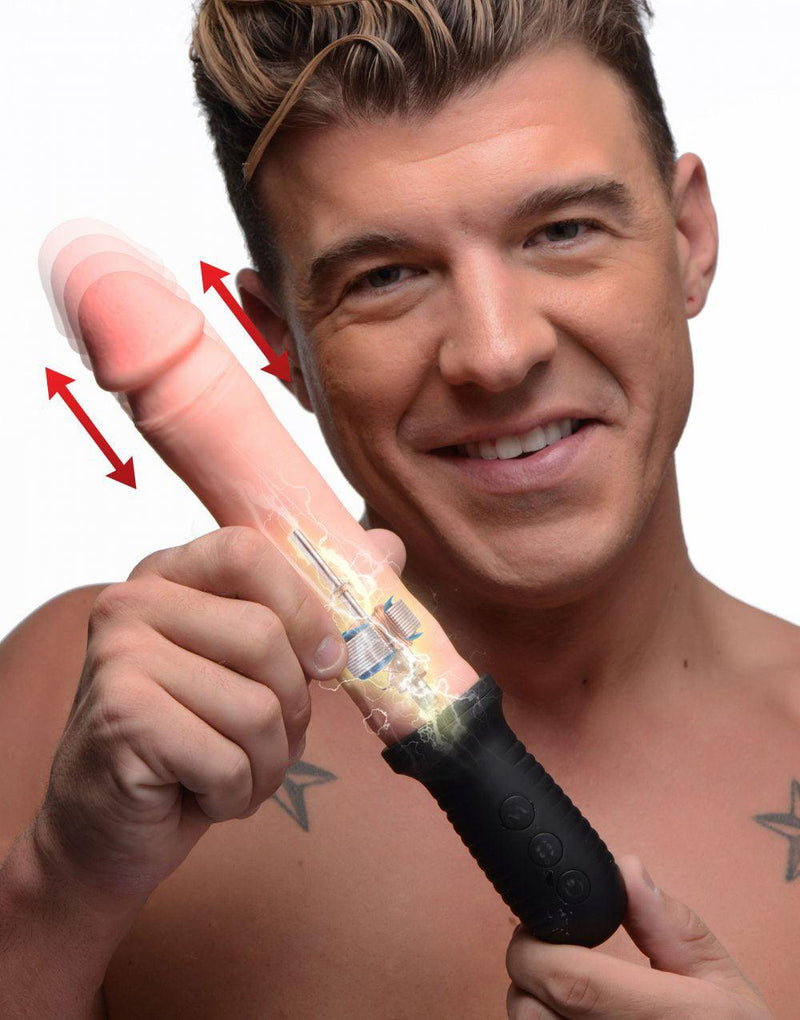 8X Auto Pounder Vibrating and Thrusting Dildo with Handle - Beige - The Dildo Hub