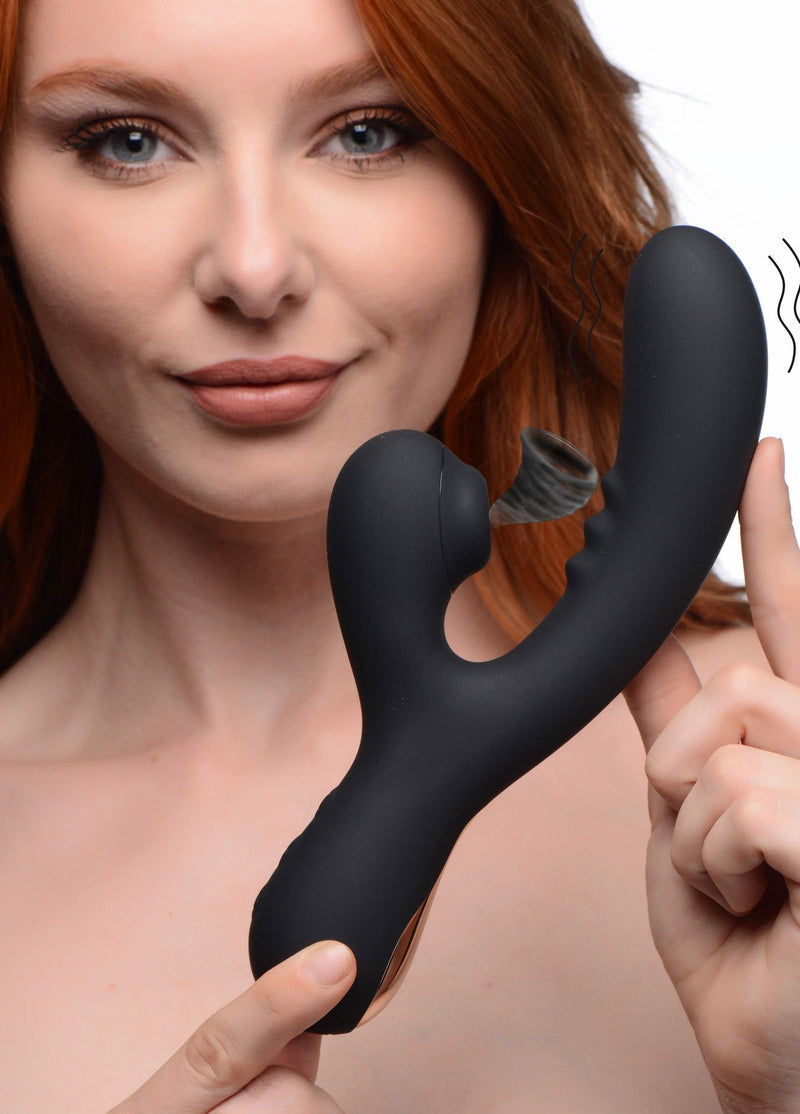 8X Silicone Suction Rabbit - Black - The Dildo Hub