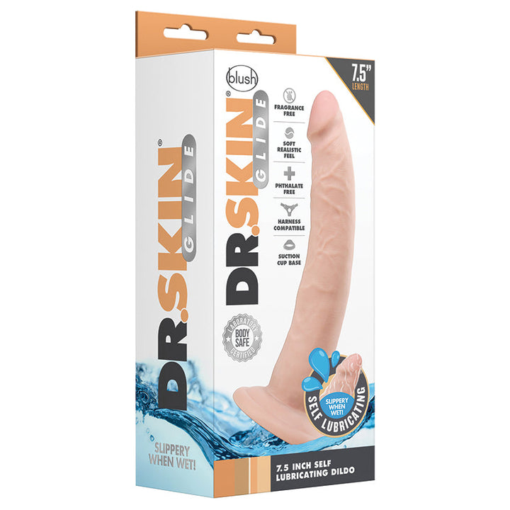 Dr. Skin Glide Self Lubricating Dildo-Vanilla 7.5"  from Blush