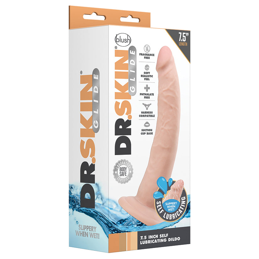 Dr. Skin Glide Self Lubricating Dildo-Vanilla 7.5"  from Blush