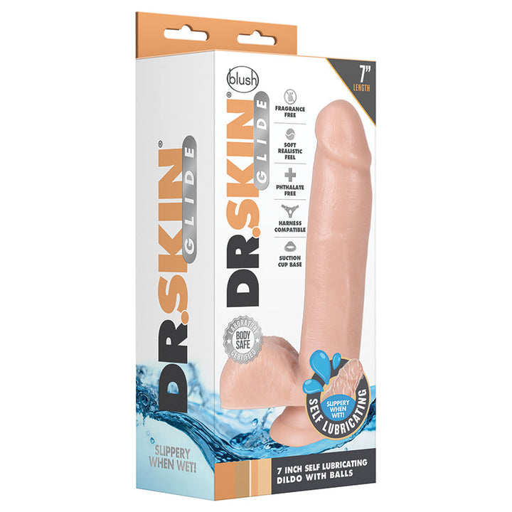 Dr. Skin Glide Self Lubricating Dildo with Balls-Vanilla 7"  from Blush