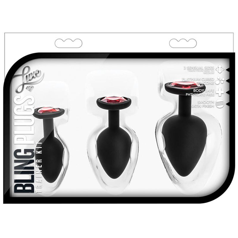 Luxe - Bling Plugs Training Kit - Black With Red Gems Sex Toys from thedildohub.com