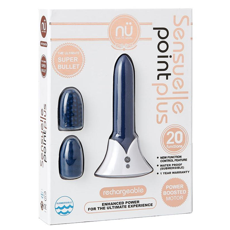 Sensuelle Point Plus 20-function Rechargable Silicone Bullet Vibrator With Textured Tips - Navy Blue Sex Toys from thedildohub.com