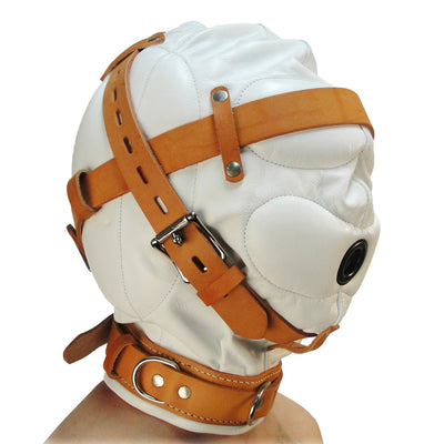 Total Sensory Deprivation White Leather Hood - SmallMedium LeatherR from Strict Leather
