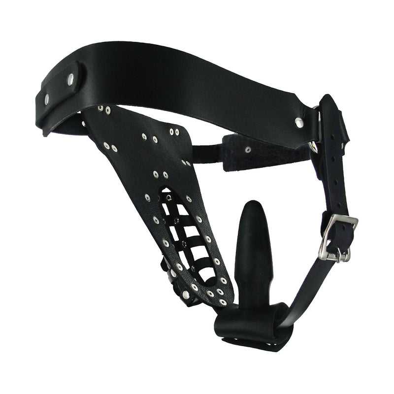 The Safety Net Leather Male Chastity Belt with Anal Plug Harness Chastity from Strict Leather