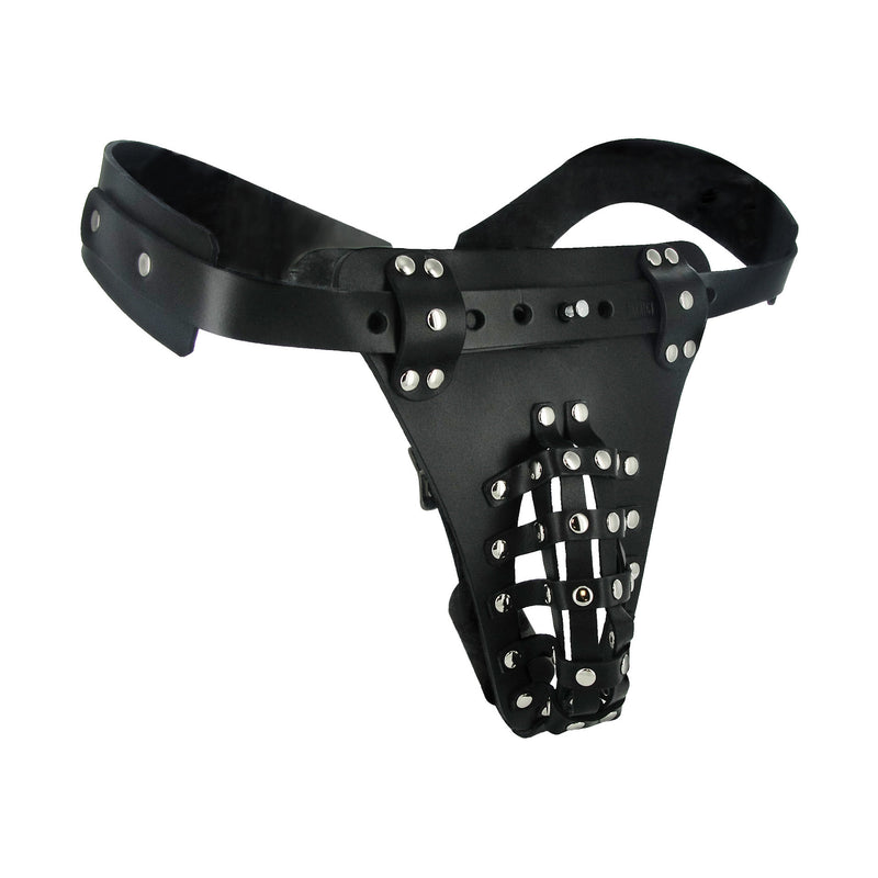 The Safety Net Leather Male Chastity Belt with Anal Plug Harness Chastity from Strict Leather