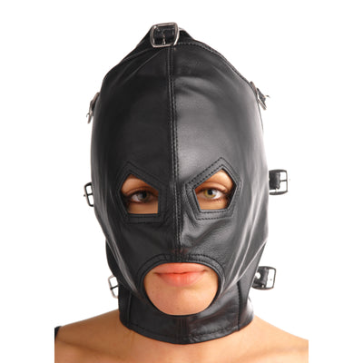 Asylum Leather Hood with Removable Blindfold and Muzzle- ML Hoods from Strict Leather