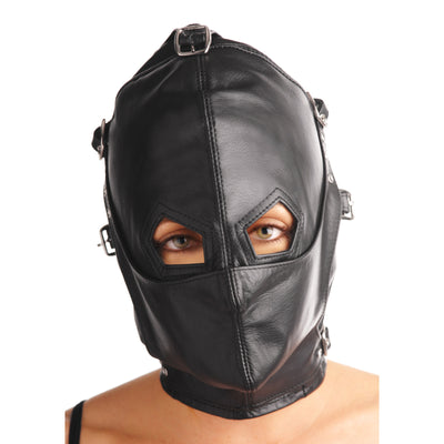 Asylum Leather Hood with Removable Blindfold and Muzzle- SM Hoods from Strict Leather
