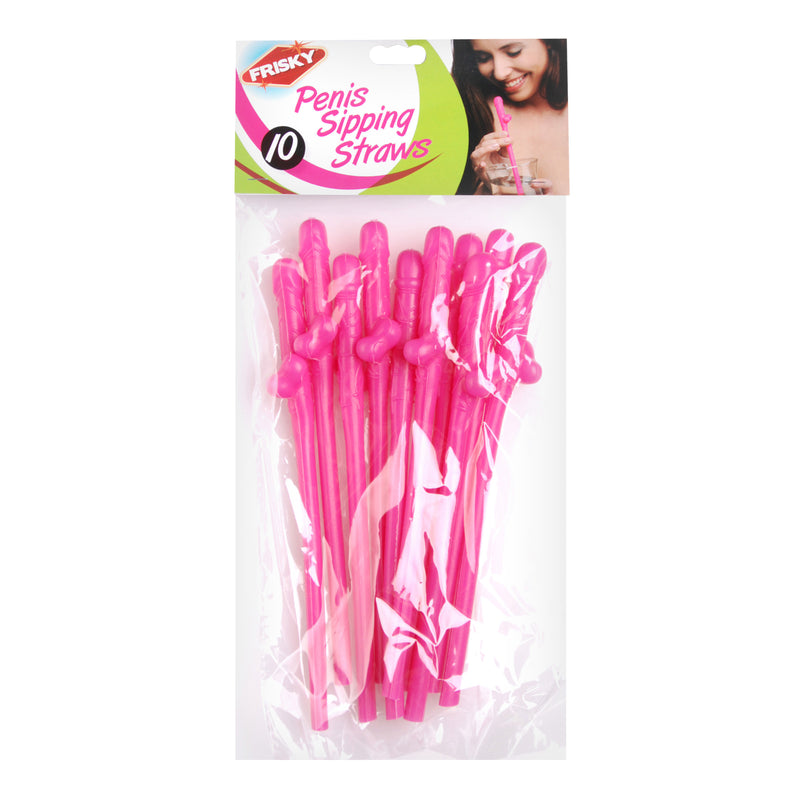 Penis Sipping Straws 10 Pack - Pink bachelorette-supplies from Frisky