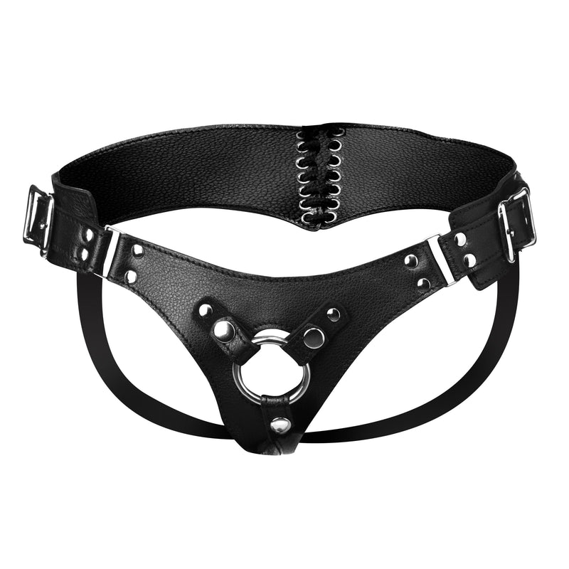 Leather Corset Back Strap On Dildo Harness DildoHarness from Strict Leather