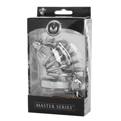Stainless Steel Chastity Cage with Silicone Urethral Plug male-chastity from Master Series
