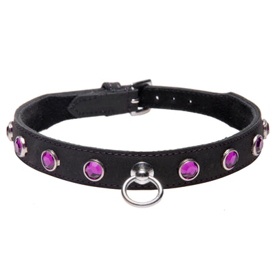 Leather Rhinestone Collar- Amethyst leather-collar from Strict Leather