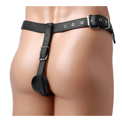 Leather Butt Plug Harness with Cock Ring leather-strapon from Strict Leather