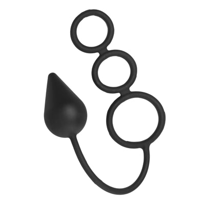 Triple Threat Silicone Tri Cock Ring with Anal Plug multiple-rings from Master Series
