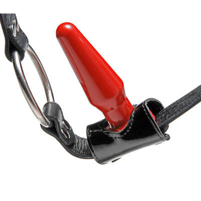 Premium Locking Leather Cock Ring and Anal Plug Harness dual-penetration-strapon from Strict Leather