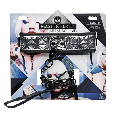 Platinum Bound Chained Collar with Leash bondage-collars from Master Series