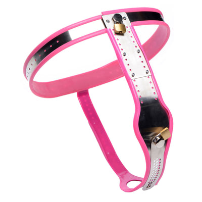 Pink Stainless Steel Adjustable Female Chastity Belt female-chastity from Master Series