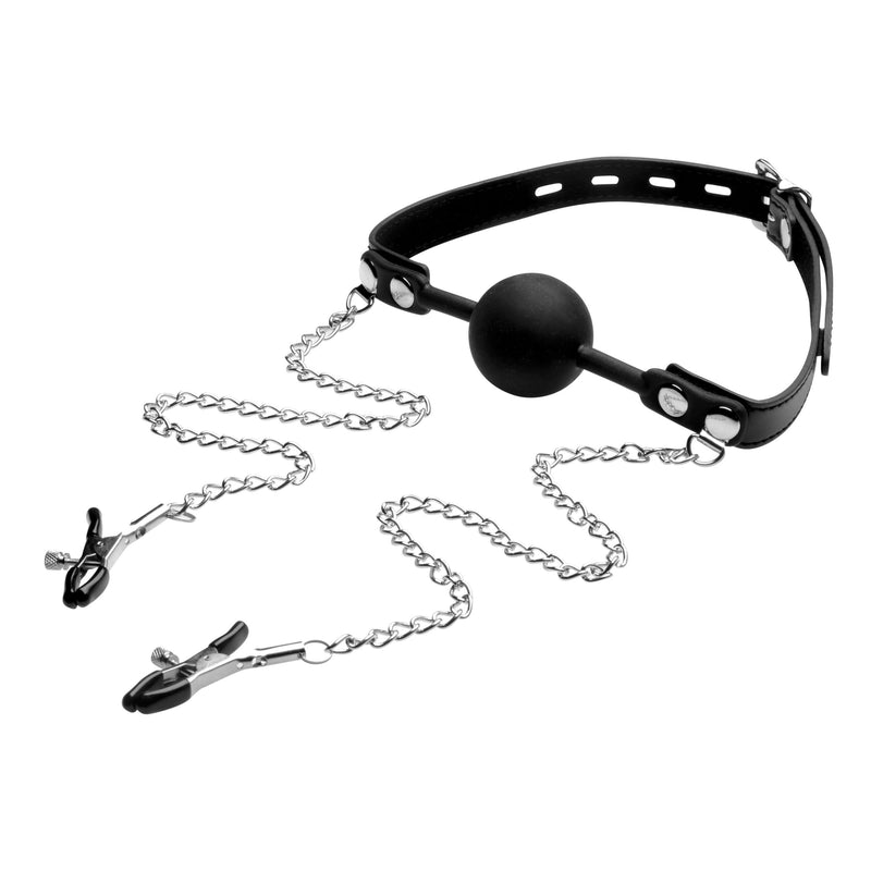 Silicone Ball Gag with Nipple Clamps GAGS from STRICT