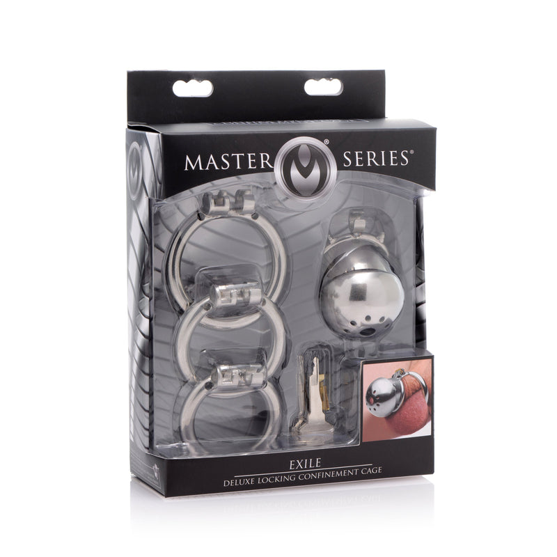 Exile Deluxe Locking Stainless Steel Confinement Cage male-chastity from Master Series