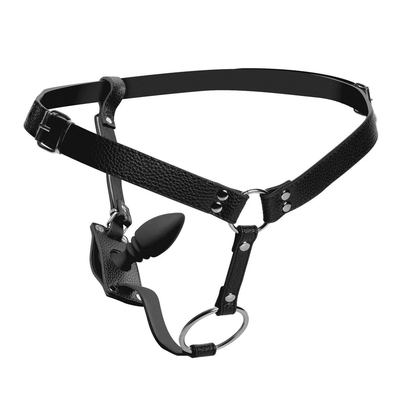 Male Cock Ring Harness with Silicone Anal Plug Butt from STRICT