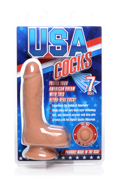 7 Inch Ultra Real Dual Layer Suction Cup Dildo- Medium Skin Tone Dildos from USA Cocks