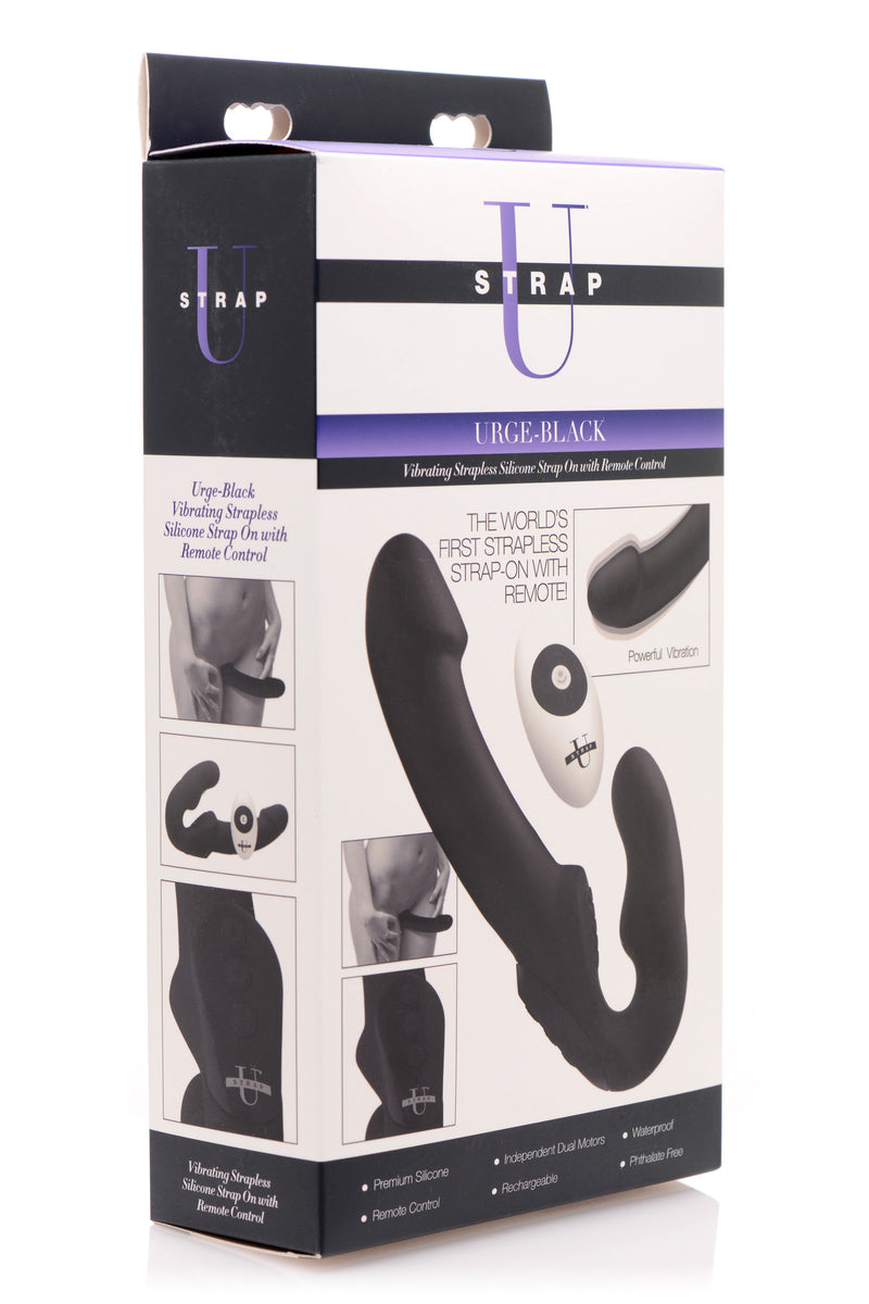 Urge Silicone Strapless Strap On With Remote- Black strapless-strapon from Strap U