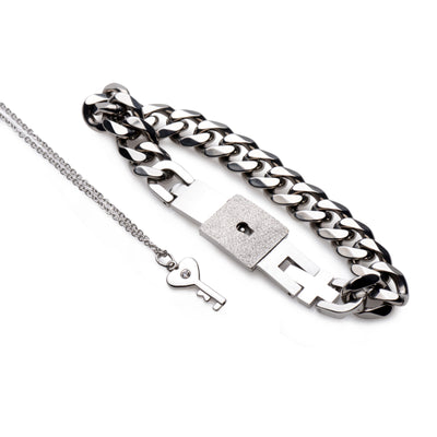 Chained Locking Bracelet and Key Necklace LeatherR from Master Series