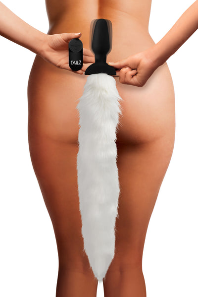 Remote Control White Vibrating Fox Tail Anal Plug butt-plugs from Tailz