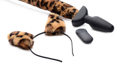 Remote Control Wagging Leopard Tail Anal Plug and Ears Set butt-plugs from Tailz