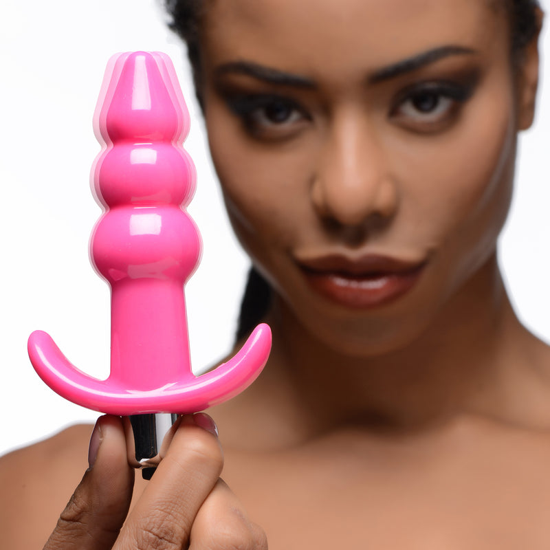 Ribbed Vibrating Butt Plug - Pink vibesextoys from Frisky