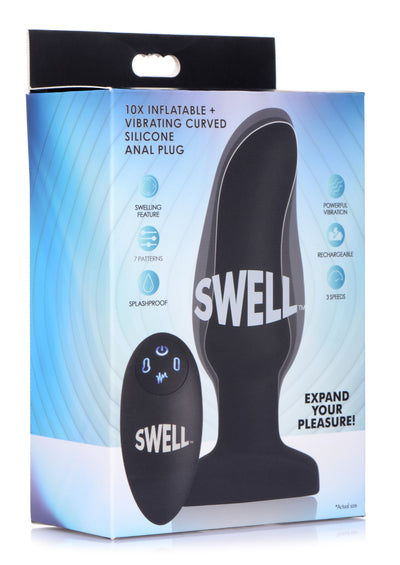 Worlds First Remote Control Inflatable 10X Vibrating Curved Silicone Anal Plug butt-plugs from Swell