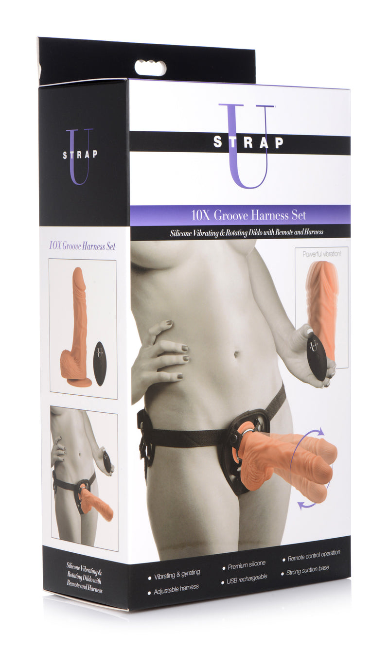 10X Groove Harness with Vibrating and Rotating Silicone Dildo DildoHarness from Strap U