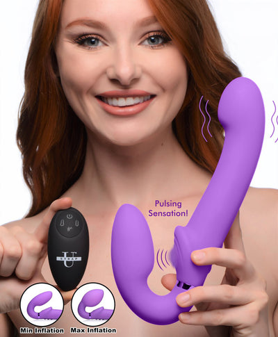 10X Remote Control Ergo-Fit G-Pulse Inflatable and Vibrating Strapless Strap-on - Purple vibesextoys from Strap U