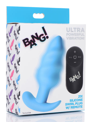 Remote Control 21X Vibrating Silicone Swirl Butt Plug - Blue butt-plugs from Bang