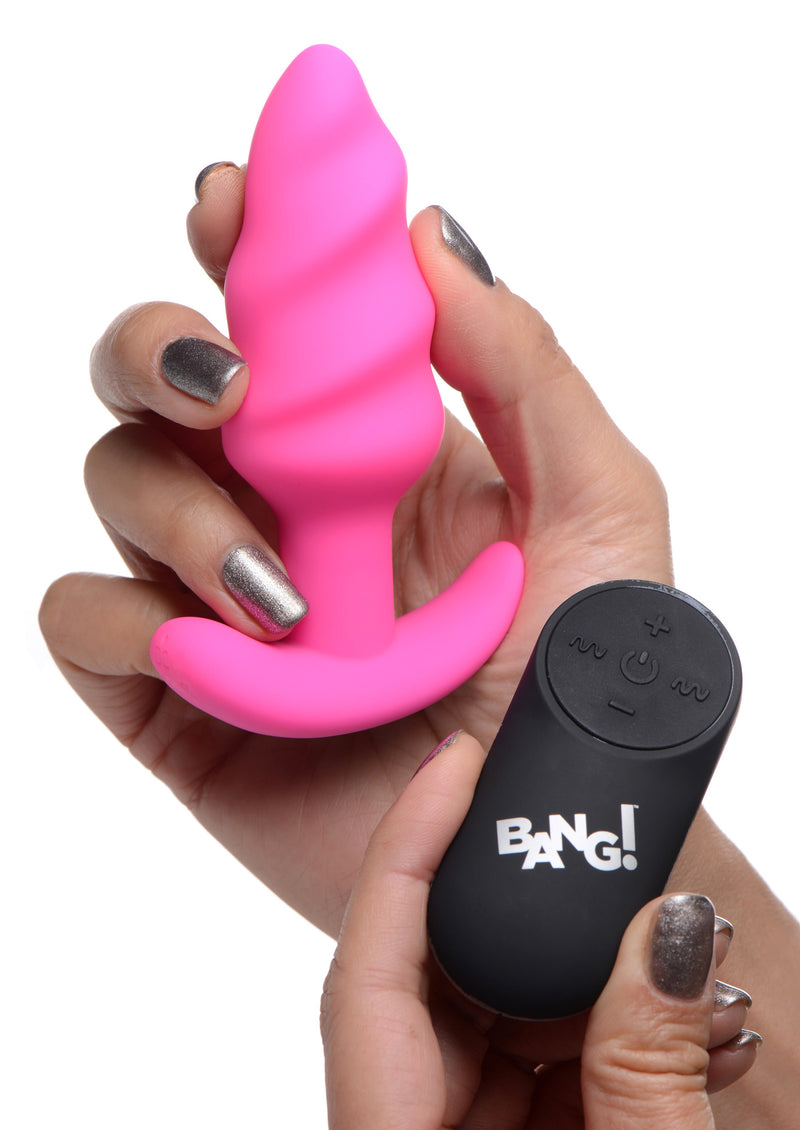 Remote Control 21X Vibrating Silicone Swirl Butt Plug - Pink butt-plugs from Bang