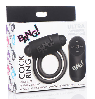 Remote Control 28X Vibrating Cock Ring and Bullet - Black cockrings from Bang