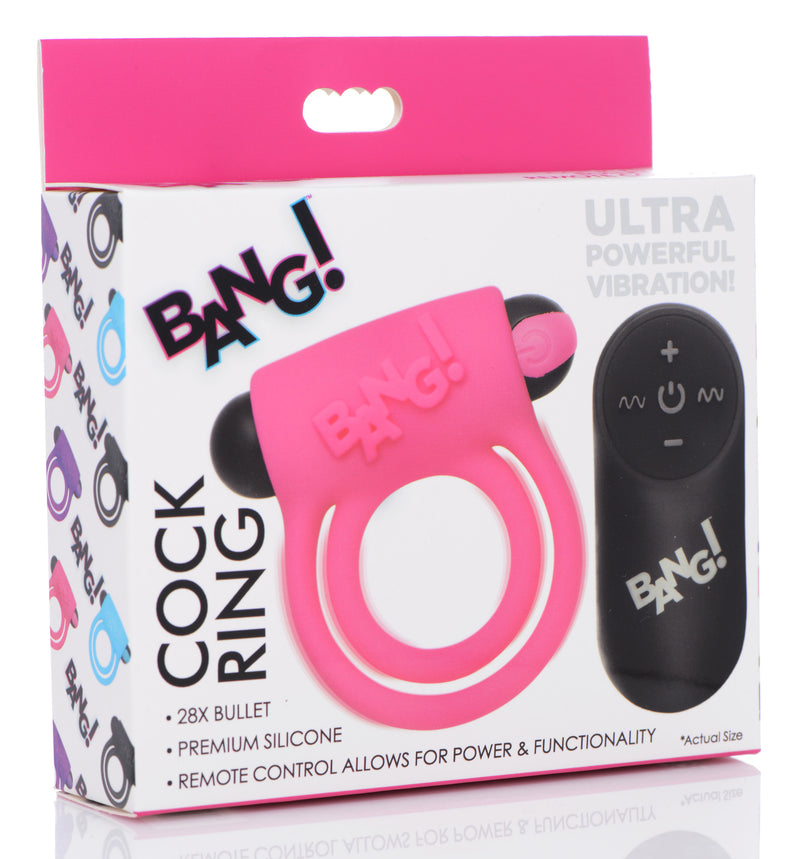 Remote Control 28X Vibrating Cock Ring and Bullet - Pink cockrings from Bang