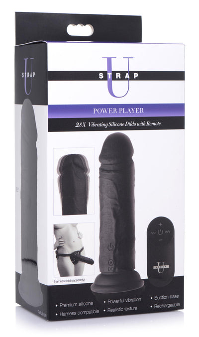 Power Player 28X Vibrating Silicone Dildo with Remote - Black vibesextoys from Strap U