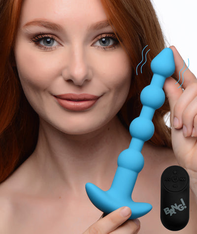Remote Control Vibrating Silicone Anal Beads - Blue vibesextoys from Bang