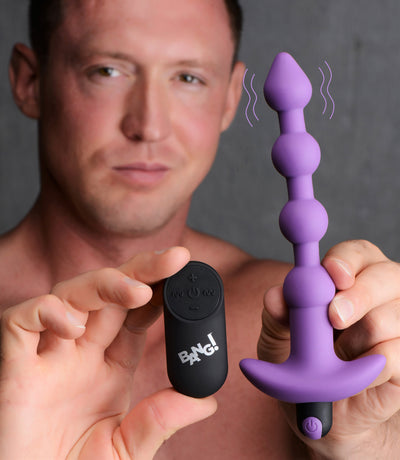 Remote Control Vibrating Silicone Anal Beads - Purple vibesextoys from Bang
