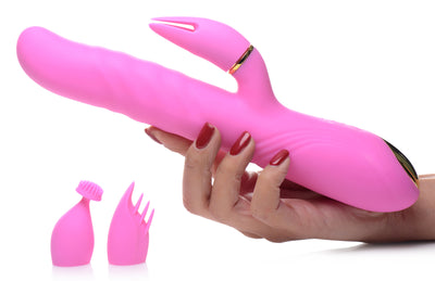 10X Versa-Thrust Vibrating and Thrusting Silicone Rabbit with 3 Attachments vibesextoys from Inmi